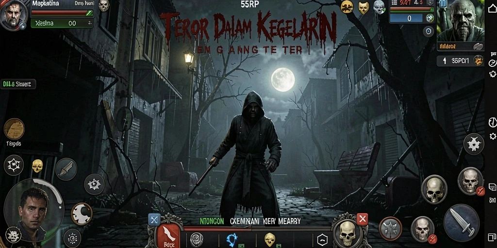 Screenshot gameplay menampilkan suasana mencekam dari 55RP.