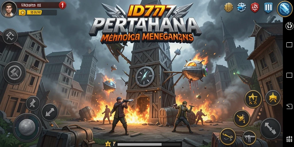 Screenshot gameplay ID777 yang menampilkan pertahanan menara yang strategis.