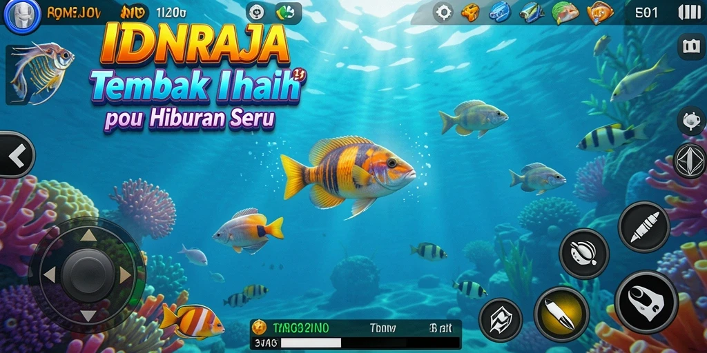 Tampilan gameplay seru dalam IDNRAJA dengan berbagai ikan menawan.