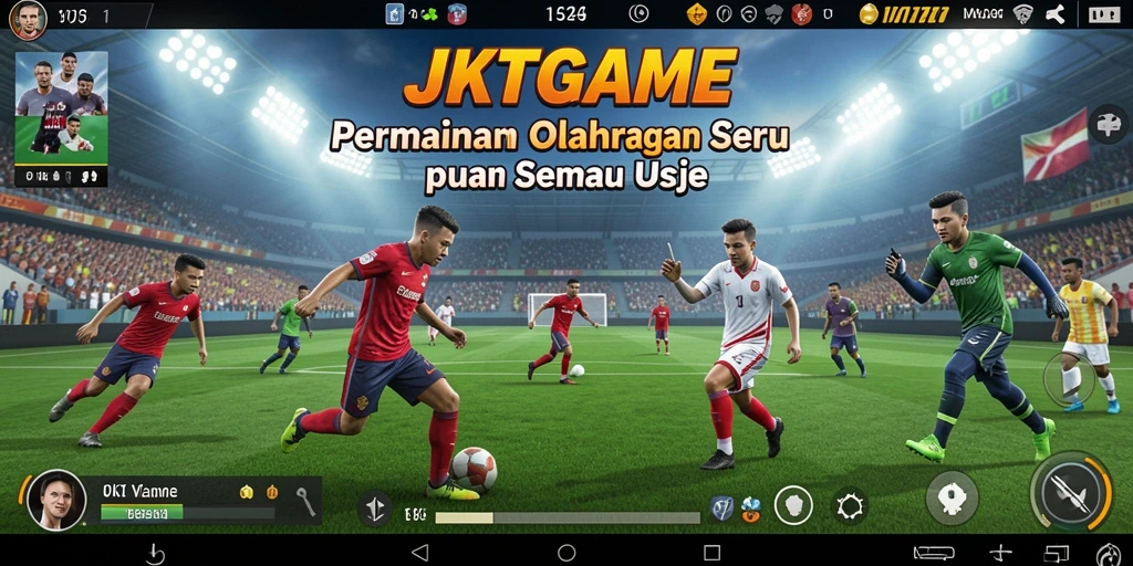 Tampilan screenshot JKTGAME menampilkan aksi permainan olahraga yang dinamis.