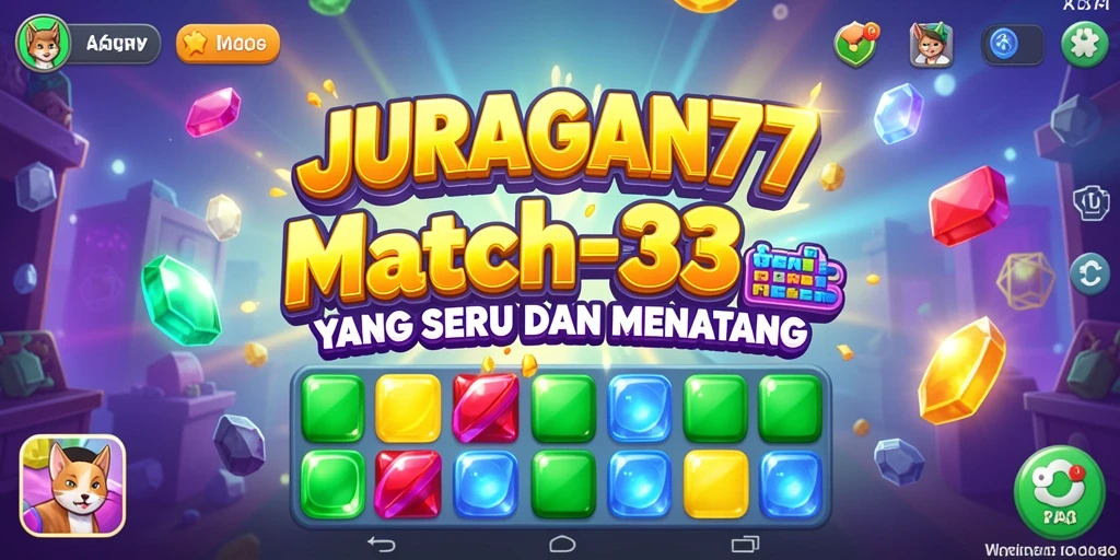 Screenshot gameplay JURAGAN77 menampilkan level Match-3 yang penuh warna dan tantangan.
