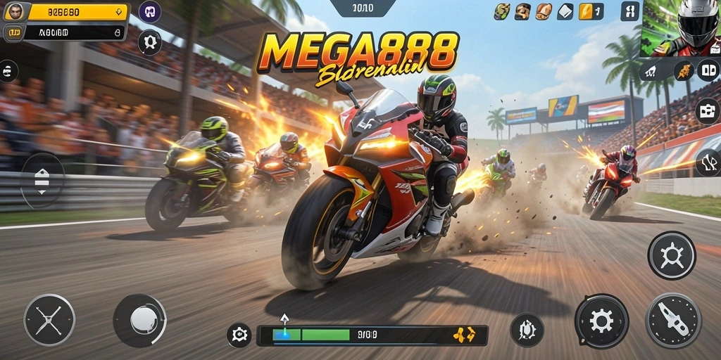 Tampilan mendebarkan dari balapan motor dalam MEGA888.