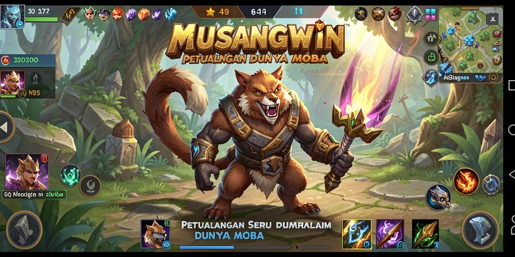 Tampilan aksi seru dalam game MOBA MUSANGWIN.