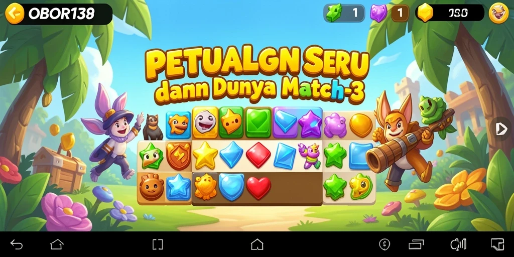 Gameplay seru OBOR138 dalam genre Match-3 yang penuh warna.