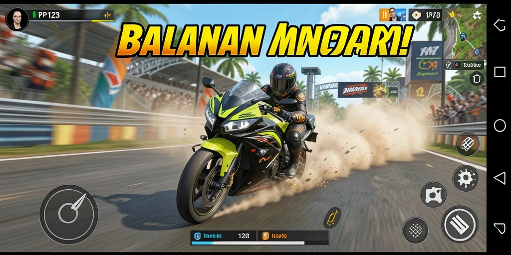 Tampilan screenshot PP123 dengan aksi balapan yang mendebarkan.