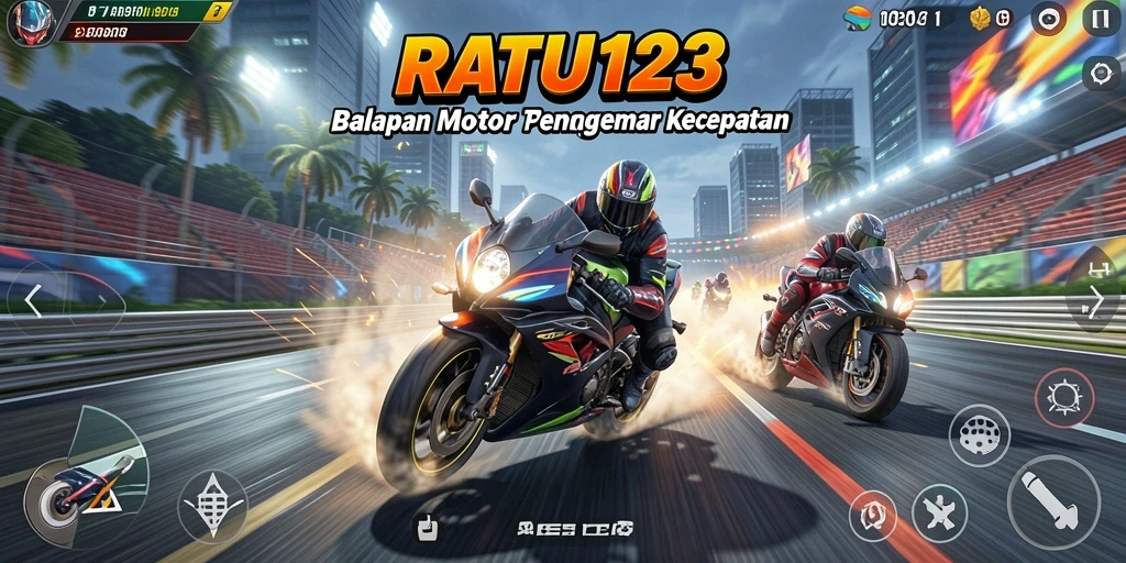 Screenshot gameplay RATU123 yang menampilkan aksi balapan motor seru.