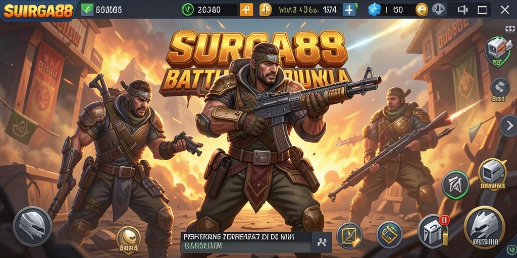 Tampilan seru gameplay SURGA88 dalam pertempuran Battle Royale.