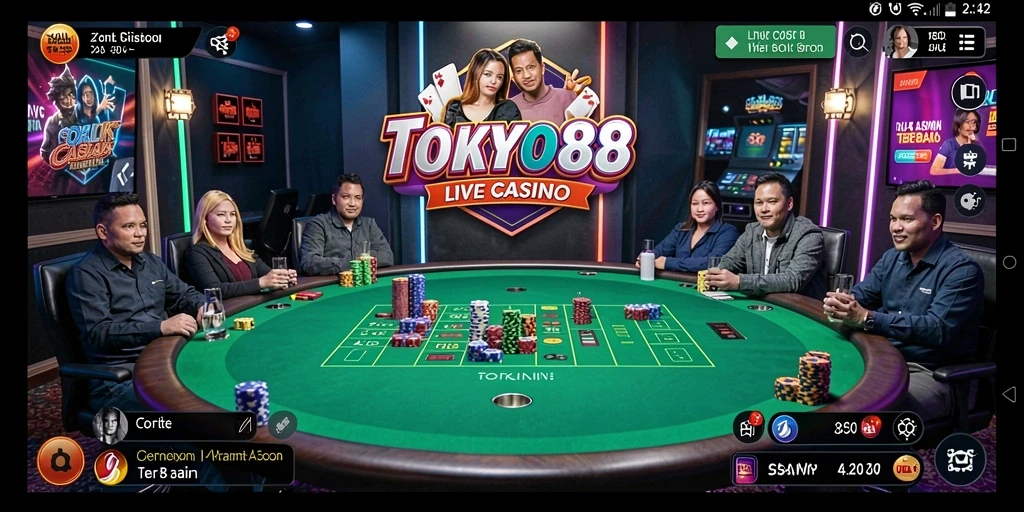 Screenshot gameplay Live Casino dari TOKYO88 yang menampilkan dealer langsung.