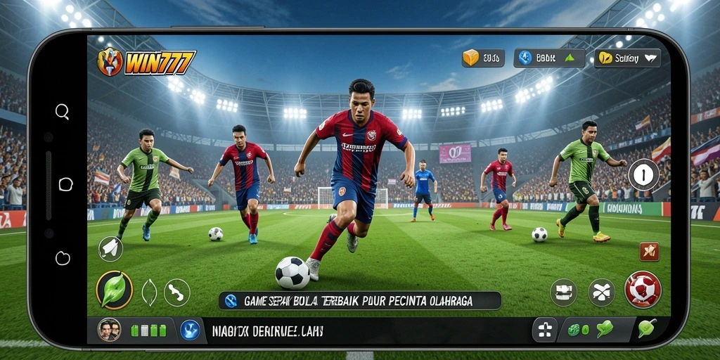 Tampilan gameplay WIN777 yang menampilkan aksi sepak bola seru.